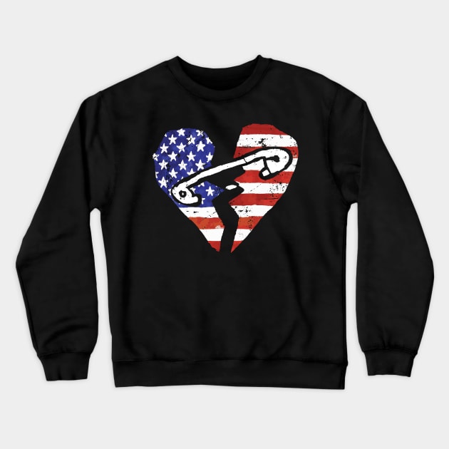 Divided America - Broken Heart Flag Safety Pin Vintage Style Crewneck Sweatshirt by Kushteez